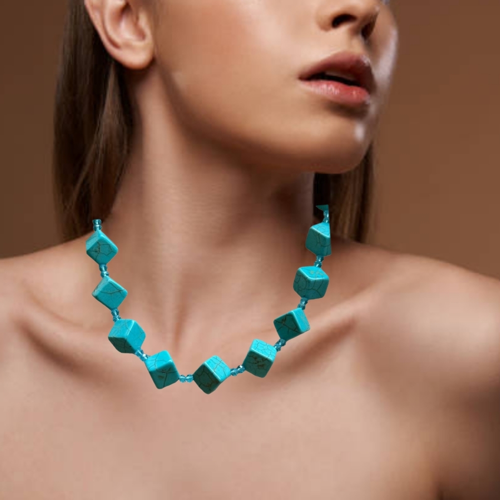 Chunky Faux Turquoise Beaded Necklace